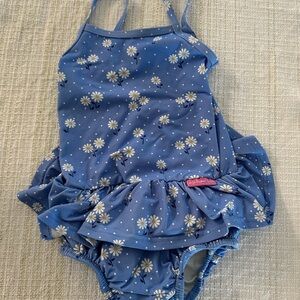 JoJo Maman Bebe Blue Daisy Ruffle One-Piece Swimsuit